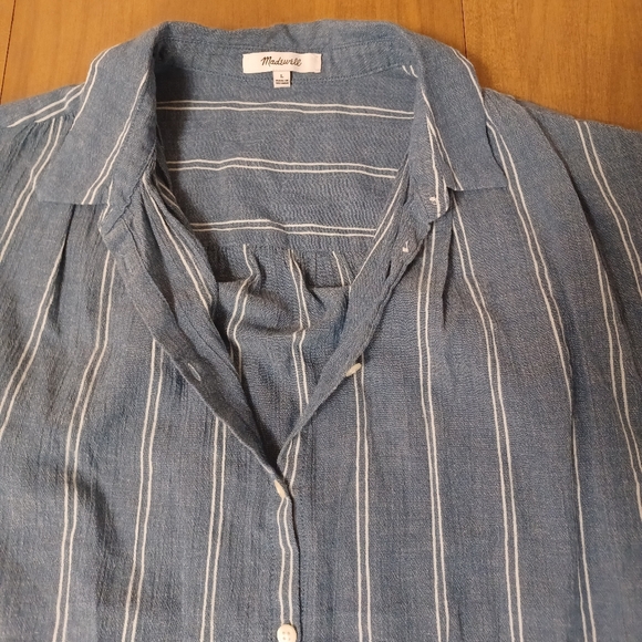 Madewell Blue White Striped Shirt Womens Large 100% Cotton Button Up - Picture 2 of 10
